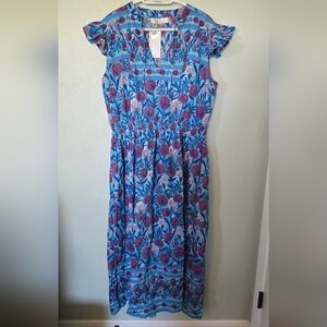 Bindu Tuckernuck | NWT Blue & Purple Floral Cotton Maxi Dress Size XL